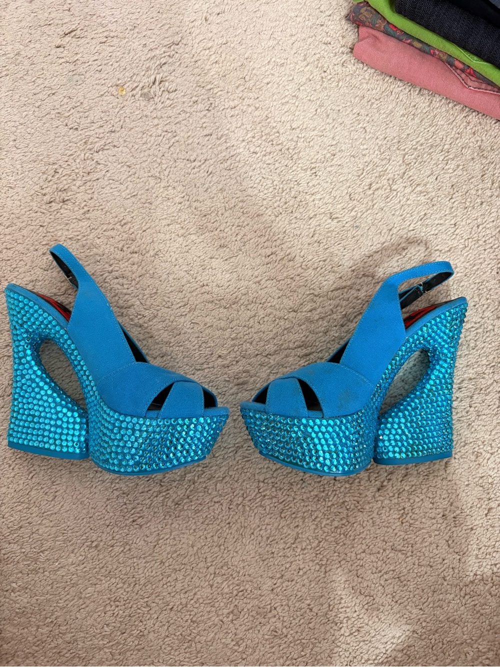 Turquoise Crystal Platform Slingback Heels